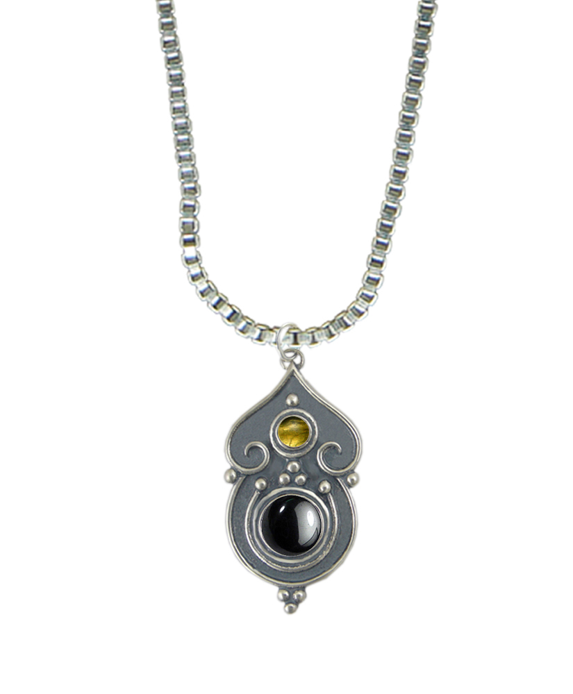 Sterling Silver Necklace Hematite And Citrine